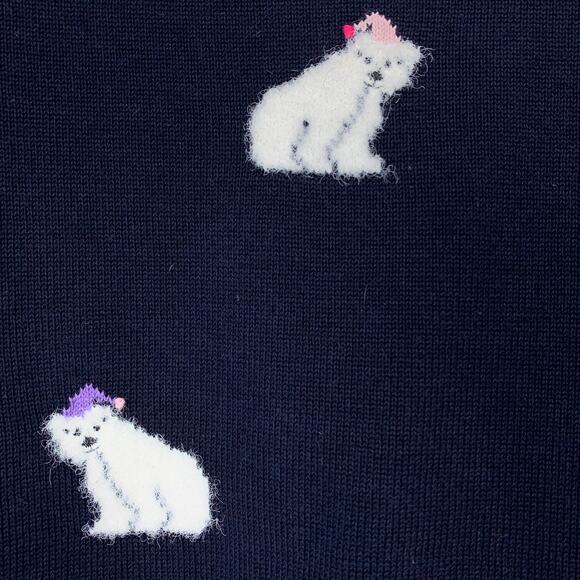 Talbots Holiday Sweater Crew Neck Womens LP Navy Blue Polar Bears in Santa Hats - Picture 7 of 7